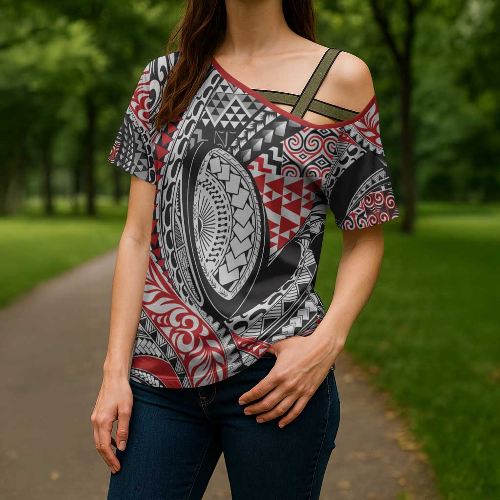 Aotearoa Maori Rugby Tribal Tattoo Cross Shoulder Shirt Kowhaiwhai Taniko Patchwork Motifs LT9 - Polynesian Pride
