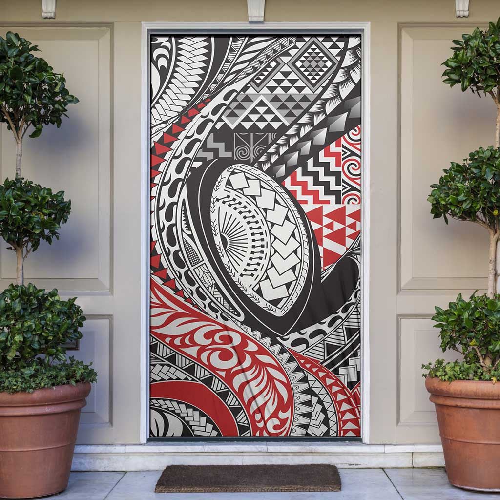 Aotearoa Maori Rugby Tribal Tattoo Door Cover Kowhaiwhai Taniko Patchwork Motifs LT9 Red - Polynesian Pride