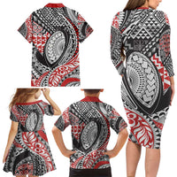 Aotearoa Maori Rugby Tribal Tattoo Family Matching Long Sleeve Bodycon Dress and Hawaiian Shirt Kowhaiwhai Taniko Patchwork Motifs LT9 - Polynesian Pride