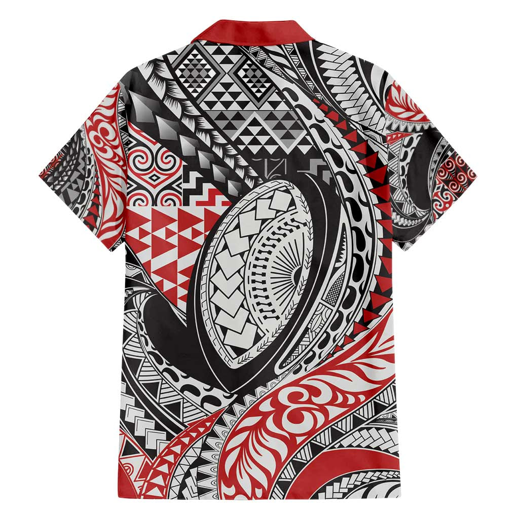 Aotearoa Maori Rugby Tribal Tattoo Family Matching Long Sleeve Bodycon Dress and Hawaiian Shirt Kowhaiwhai Taniko Patchwork Motifs LT9 - Polynesian Pride
