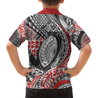 Aotearoa Maori Rugby Tribal Tattoo Family Matching Off The Shoulder Long Sleeve Dress and Hawaiian Shirt Kowhaiwhai Taniko Patchwork Motifs LT9 - Polynesian Pride