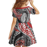 Aotearoa Maori Rugby Tribal Tattoo Family Matching Off The Shoulder Long Sleeve Dress and Hawaiian Shirt Kowhaiwhai Taniko Patchwork Motifs LT9 - Polynesian Pride