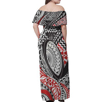 Aotearoa Maori Rugby Tribal Tattoo Family Matching Off Shoulder Maxi Dress and Hawaiian Shirt Kowhaiwhai Taniko Patchwork Motifs LT9 - Polynesian Pride