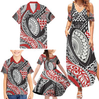 Aotearoa Maori Rugby Tribal Tattoo Family Matching Summer Maxi Dress and Hawaiian Shirt Kowhaiwhai Taniko Patchwork Motifs LT9 - Polynesian Pride