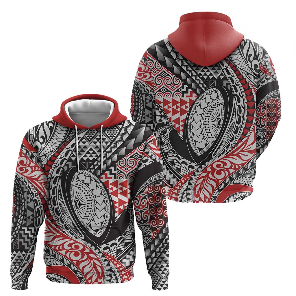 Aotearoa Maori Rugby Tribal Tattoo Hoodie Kowhaiwhai Taniko Patchwork Motifs LT9 - Polynesian Pride