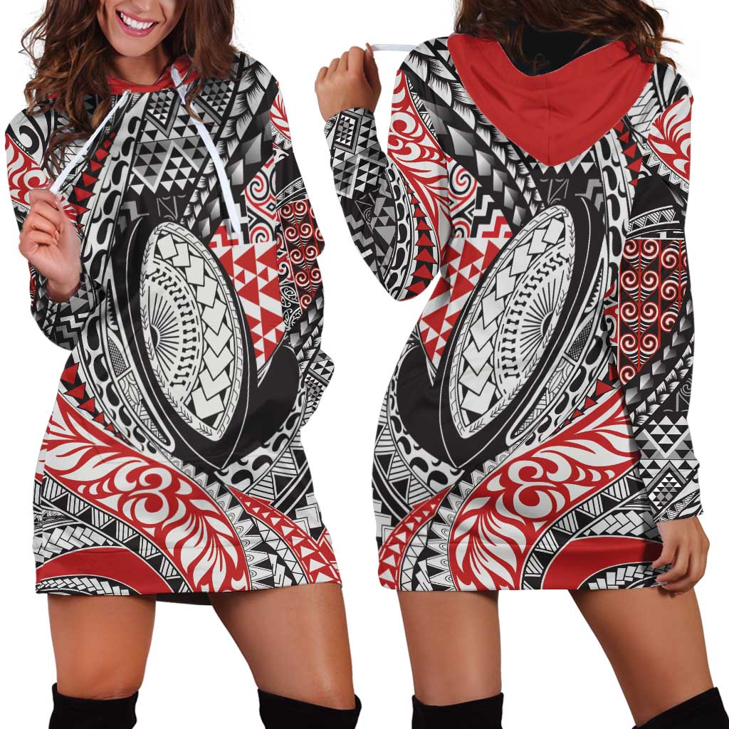 Aotearoa Maori Rugby Tribal Tattoo Hoodie Dress Kowhaiwhai Taniko Patchwork Motifs LT9 - Polynesian Pride