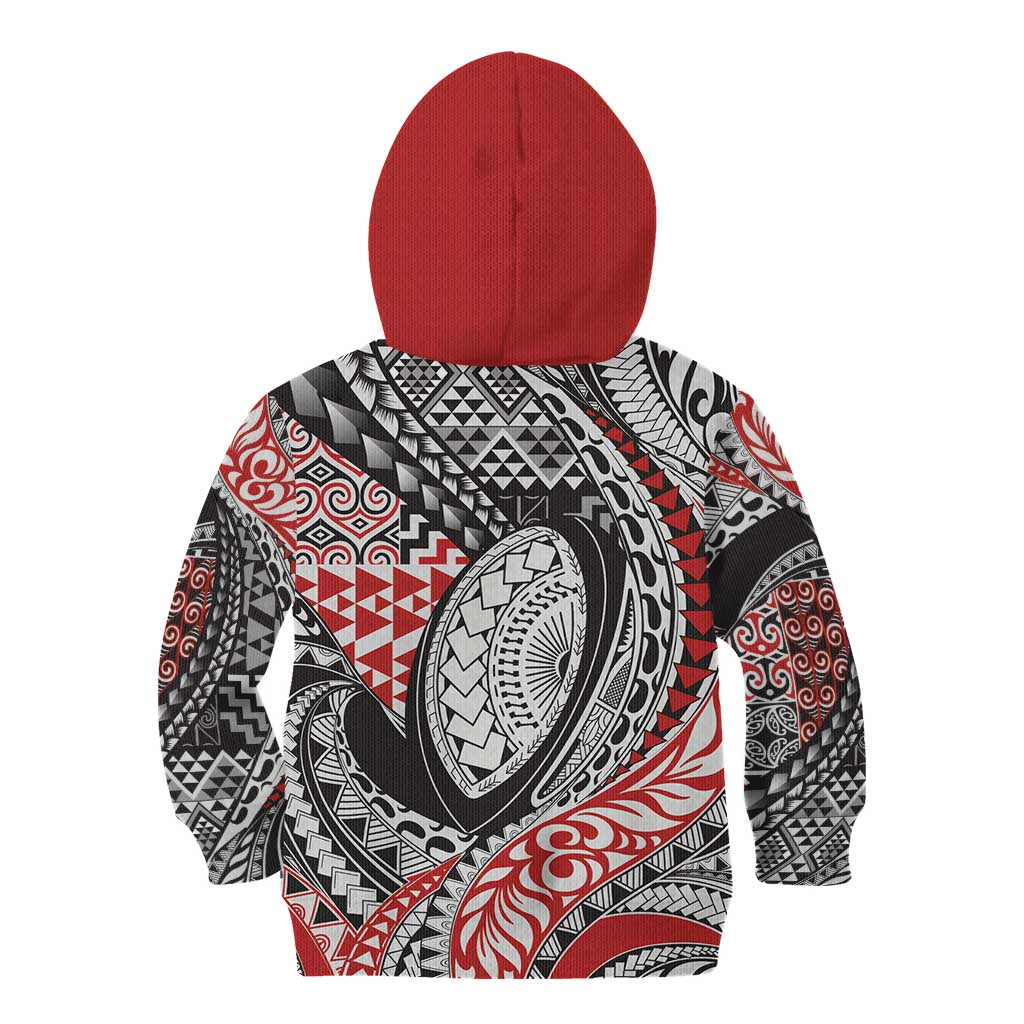 Aotearoa Maori Rugby Tribal Tattoo Kid Hoodie Kowhaiwhai Taniko Patchwork Motifs LT9 - Polynesian Pride