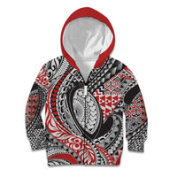 Aotearoa Maori Rugby Tribal Tattoo Kid Hoodie Kowhaiwhai Taniko Patchwork Motifs LT9 Zip Hoodie Red - Polynesian Pride