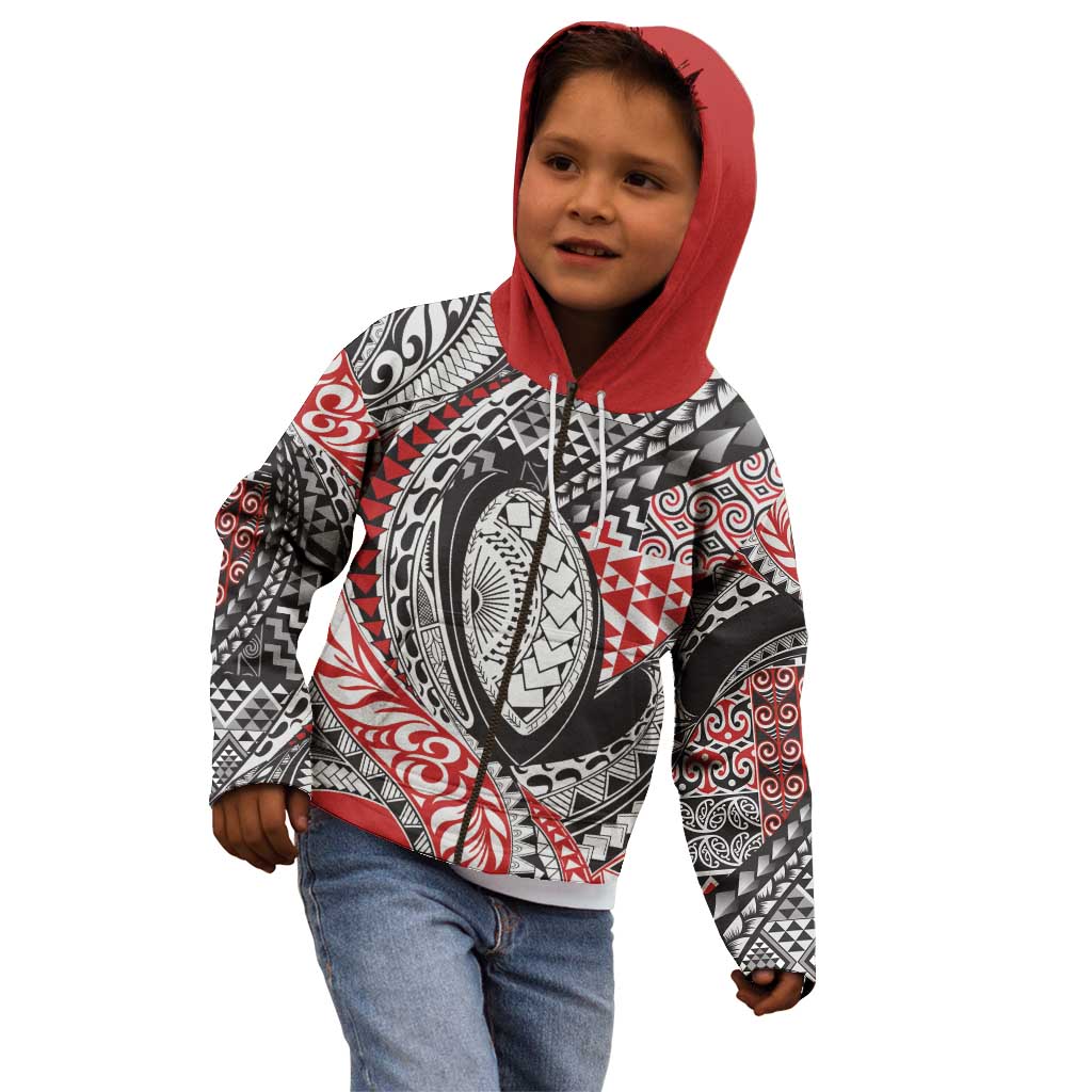 Aotearoa Maori Rugby Tribal Tattoo Kid Hoodie Kowhaiwhai Taniko Patchwork Motifs LT9 - Polynesian Pride