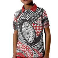 Aotearoa Maori Rugby Tribal Tattoo Kid Polo Shirt Kowhaiwhai Taniko Patchwork Motifs LT9 Kid Red - Polynesian Pride