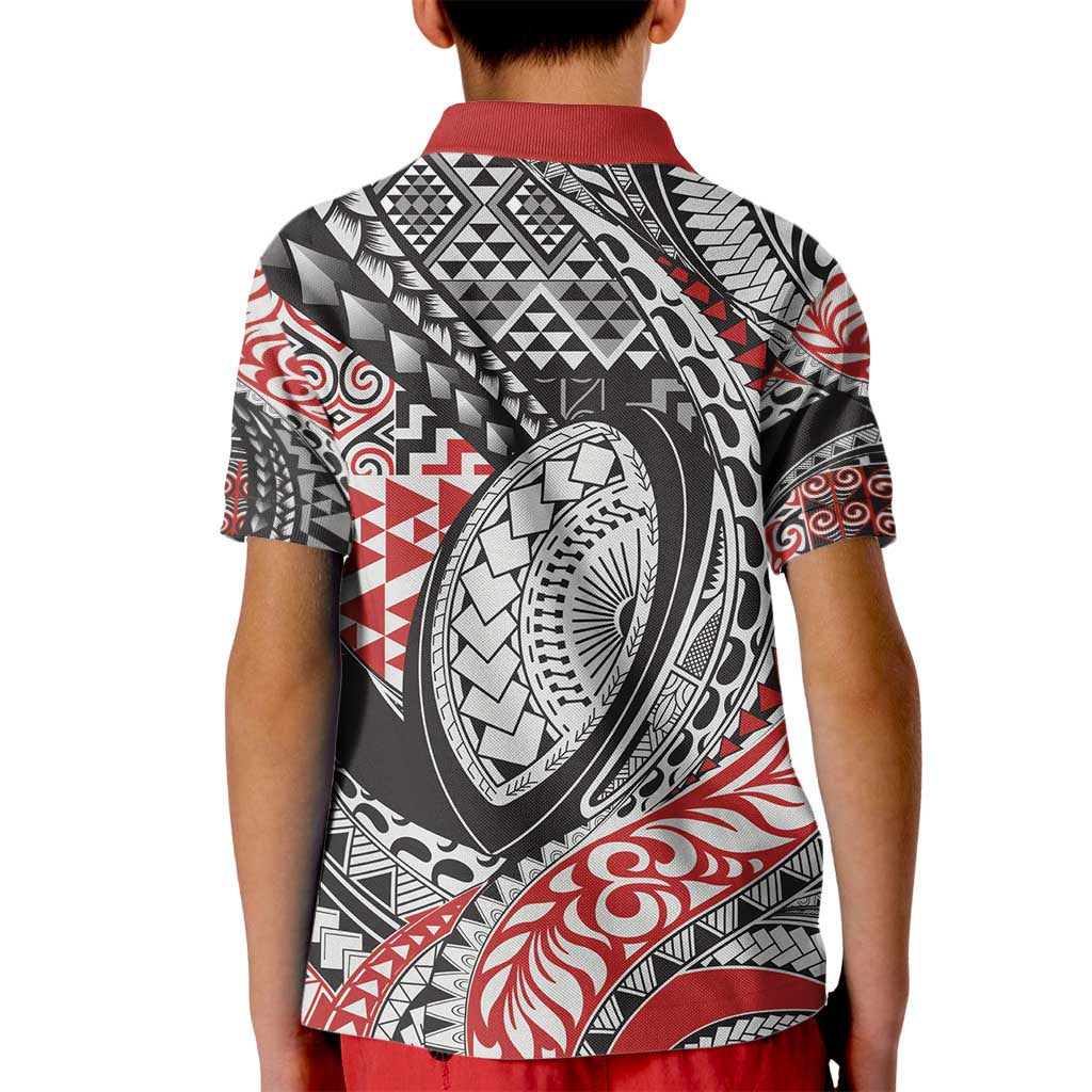 Aotearoa Maori Rugby Tribal Tattoo Kid Polo Shirt Kowhaiwhai Taniko Patchwork Motifs LT9 - Polynesian Pride