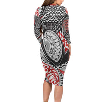 Aotearoa Maori Rugby Tribal Tattoo Long Sleeve Bodycon Dress Kowhaiwhai Taniko Patchwork Motifs LT9 - Polynesian Pride