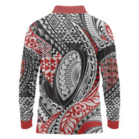Aotearoa Maori Rugby Tribal Tattoo Long Sleeve Polo Shirt Kowhaiwhai Taniko Patchwork Motifs LT9 - Polynesian Pride