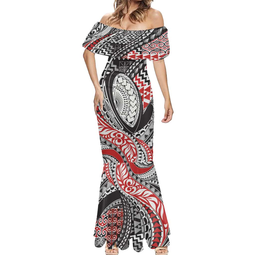 Aotearoa Maori Rugby Tribal Tattoo Mermaid Dress Kowhaiwhai Taniko Patchwork Motifs LT9 - Polynesian Pride