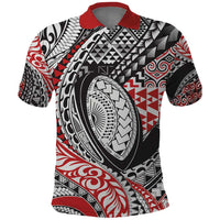 Aotearoa Maori Rugby Tribal Tattoo Polo Shirt Kowhaiwhai Taniko Patchwork Motifs LT9 Red - Polynesian Pride