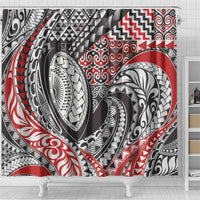 Aotearoa Maori Rugby Tribal Tattoo Shower Curtain Kowhaiwhai Taniko Patchwork Motifs