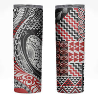 Aotearoa Maori Rugby Tribal Tattoo Skinny Tumbler Kowhaiwhai Taniko Patchwork Motifs LT9 Red - Polynesian Pride