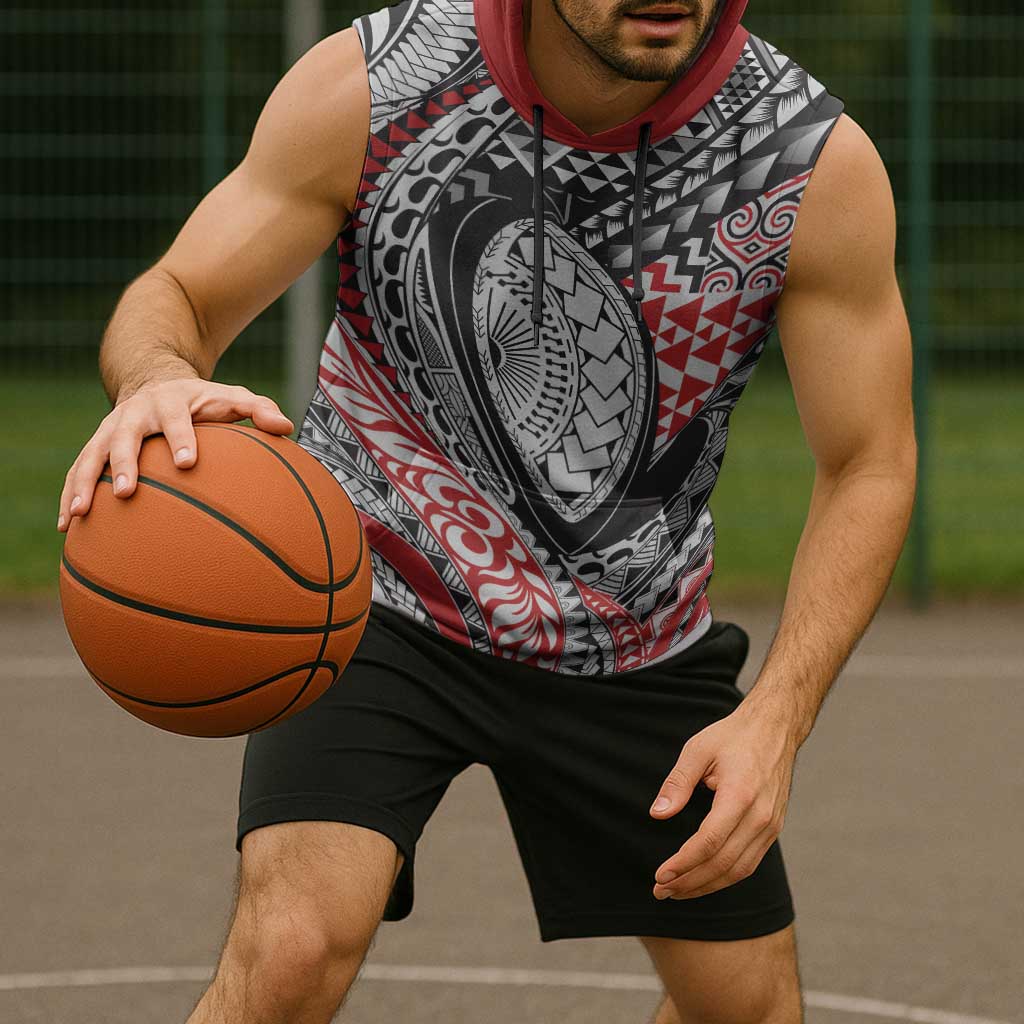 Aotearoa Maori Rugby Tribal Tattoo Sleeveless Hoodie Kowhaiwhai Taniko Patchwork Motifs LT9 - Polynesian Pride