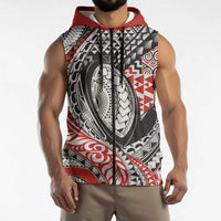 Aotearoa Maori Rugby Tribal Tattoo Sleeveless Zip Hoodie Kowhaiwhai Taniko Patchwork Motifs LT9 - Polynesian Pride