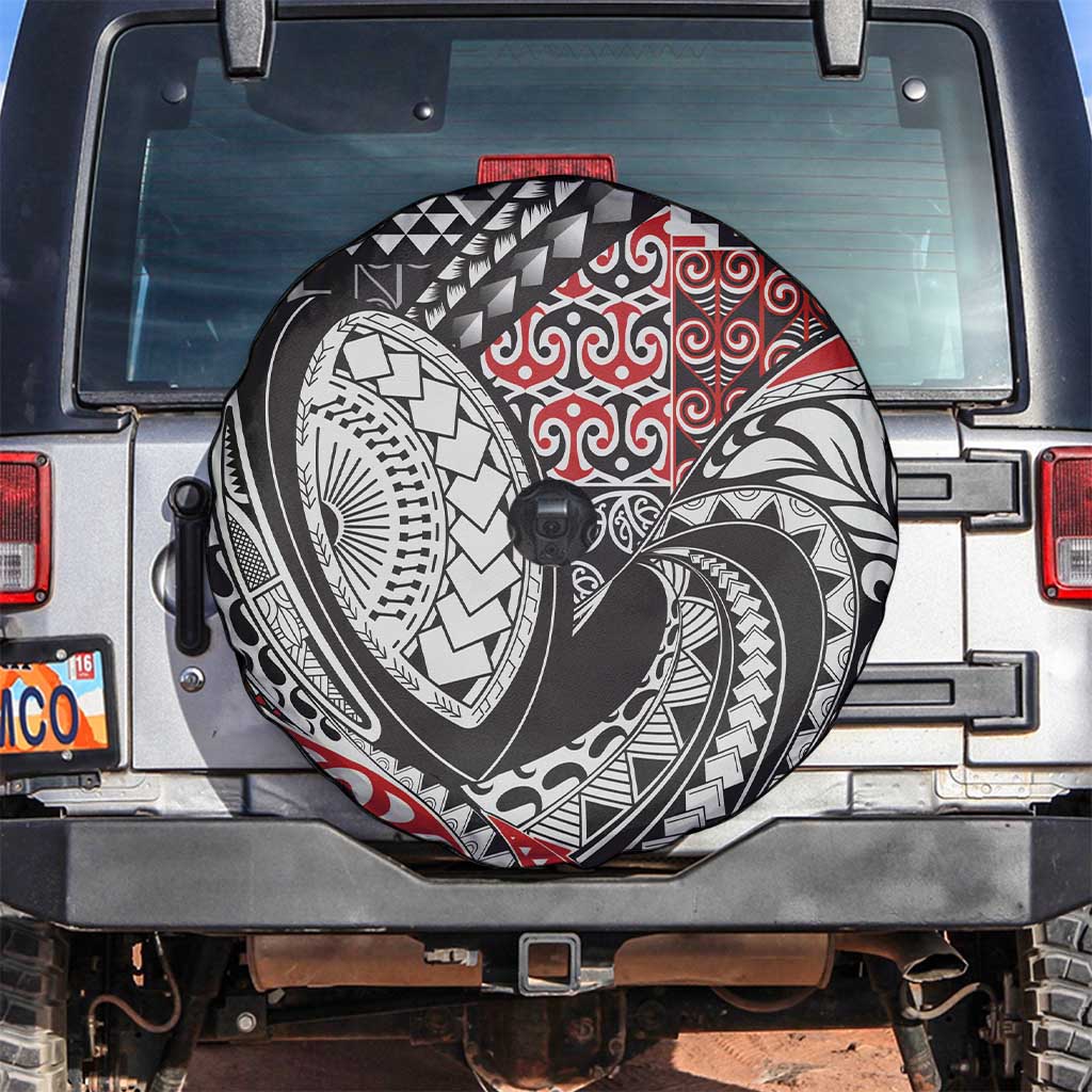 Aotearoa Maori Rugby Tribal Tattoo Spare Tire Cover Kowhaiwhai Taniko Patchwork Motifs LT9 Red - Polynesian Pride