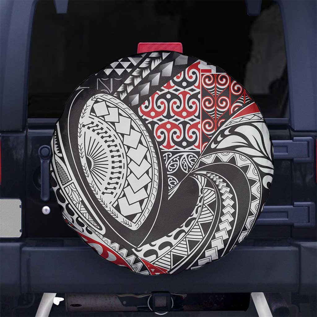 Aotearoa Maori Rugby Tribal Tattoo Spare Tire Cover Kowhaiwhai Taniko Patchwork Motifs LT9 No hole Red - Polynesian Pride