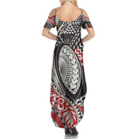 Aotearoa Maori Rugby Tribal Tattoo Summer Maxi Dress Kowhaiwhai Taniko Patchwork Motifs LT9 - Polynesian Pride