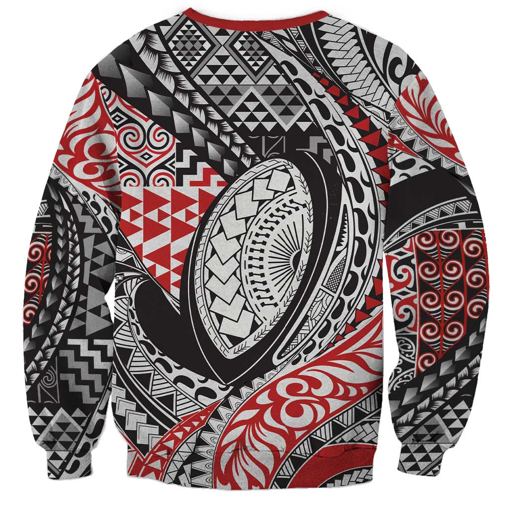 Aotearoa Maori Rugby Tribal Tattoo Sweatshirt Kowhaiwhai Taniko Patchwork Motifs LT9 - Polynesian Pride