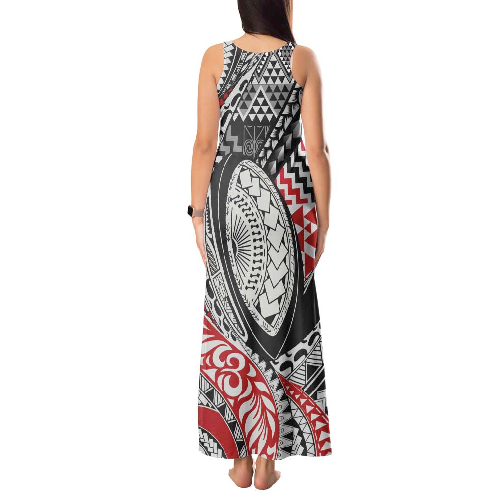 Aotearoa Maori Rugby Tribal Tattoo Tank Maxi Dress Kowhaiwhai Taniko Patchwork Motifs LT9 - Polynesian Pride