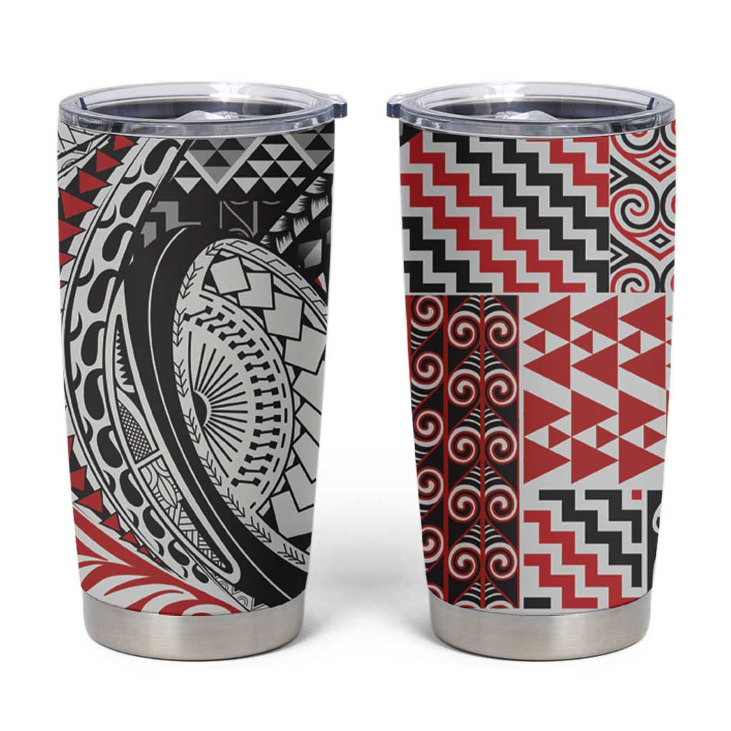 Aotearoa Maori Rugby Tribal Tattoo Tumbler Cup Kowhaiwhai Taniko Patchwork Motifs LT9 Red - Polynesian Pride