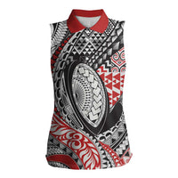 Aotearoa Maori Rugby Tribal Tattoo Women Sleeveless Polo Shirt Kowhaiwhai Taniko Patchwork Motifs LT9 Female Red - Polynesian Pride