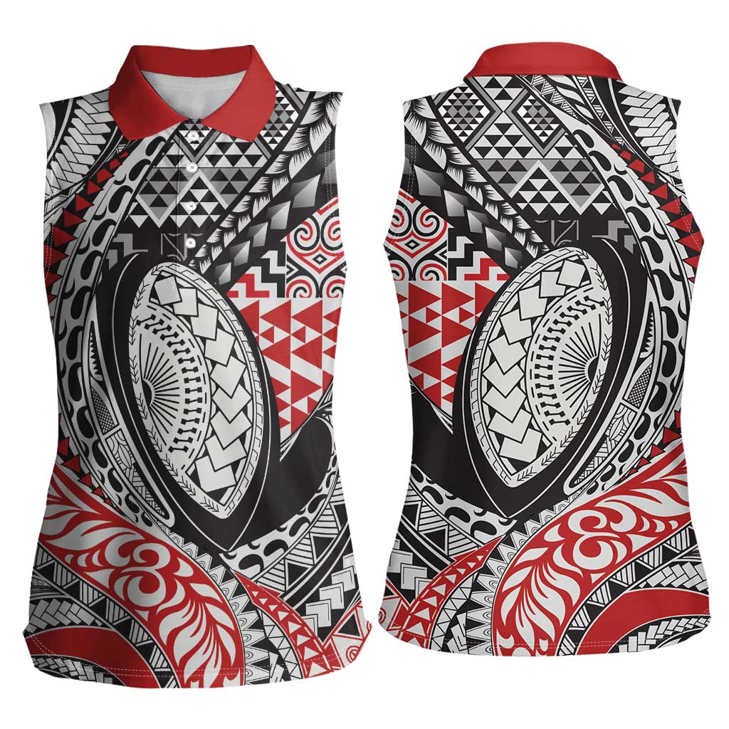 Aotearoa Maori Rugby Tribal Tattoo Women Sleeveless Polo Shirt Kowhaiwhai Taniko Patchwork Motifs LT9 - Polynesian Pride