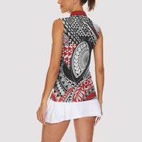 Aotearoa Maori Rugby Tribal Tattoo Women Sleeveless Polo Shirt Kowhaiwhai Taniko Patchwork Motifs LT9 - Polynesian Pride