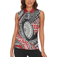 Aotearoa Maori Rugby Tribal Tattoo Women Sleeveless Polo Shirt Kowhaiwhai Taniko Patchwork Motifs LT9 - Polynesian Pride