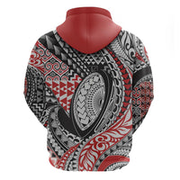 Aotearoa Maori Rugby Tribal Tattoo Zip Hoodie Kowhaiwhai Taniko Patchwork Motifs LT9 - Polynesian Pride