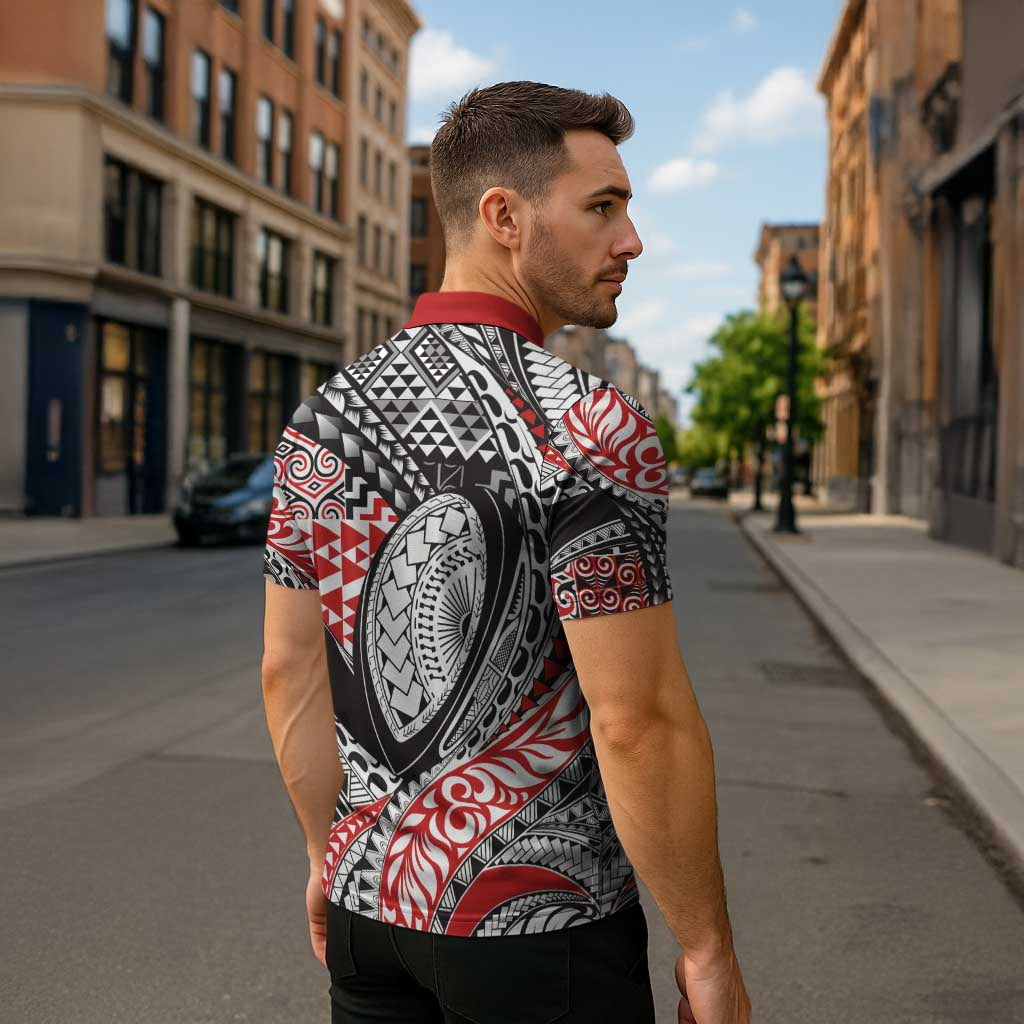 Aotearoa Maori Rugby Tribal Tattoo Zipper Polo Shirt Kowhaiwhai Taniko Patchwork Motifs LT9 - Polynesian Pride
