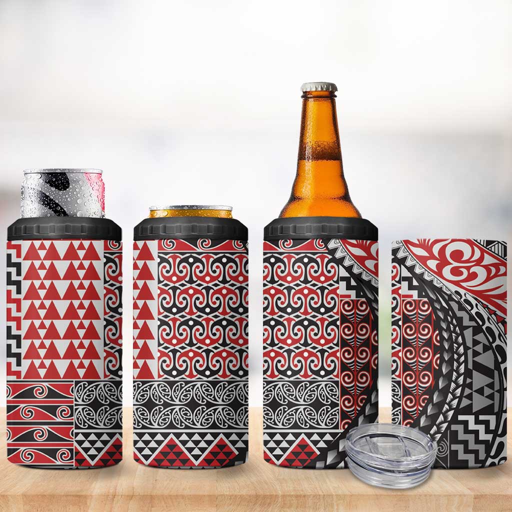 Aotearoa Maori Tribal Tattoo 4 in 1 Can Cooler Tumbler Kowhaiwhai Taniko Patchwork Motifs LT9 - Polynesian Pride