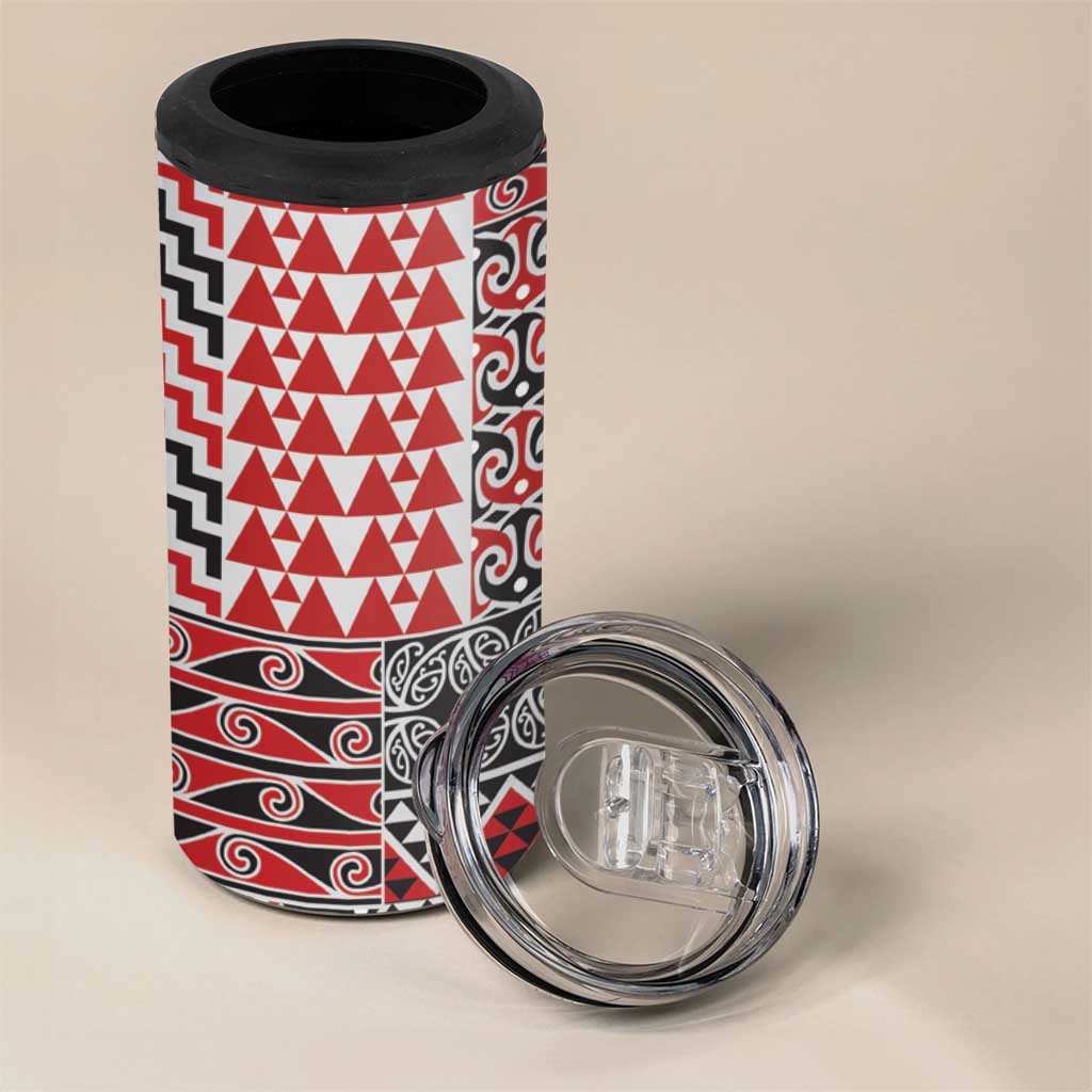 Aotearoa Maori Tribal Tattoo 4 in 1 Can Cooler Tumbler Kowhaiwhai Taniko Patchwork Motifs LT9 - Polynesian Pride