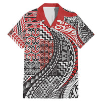 Aotearoa Maori Tribal Tattoo Family Matching Mermaid Dress and Hawaiian Shirt Kowhaiwhai Taniko Patchwork Motifs LT9 Dad's Shirt - Short Sleeve Red - Polynesian Pride