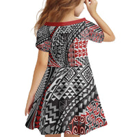 Aotearoa Maori Tribal Tattoo Family Matching Off The Shoulder Long Sleeve Dress and Hawaiian Shirt Kowhaiwhai Taniko Patchwork Motifs LT9 - Polynesian Pride