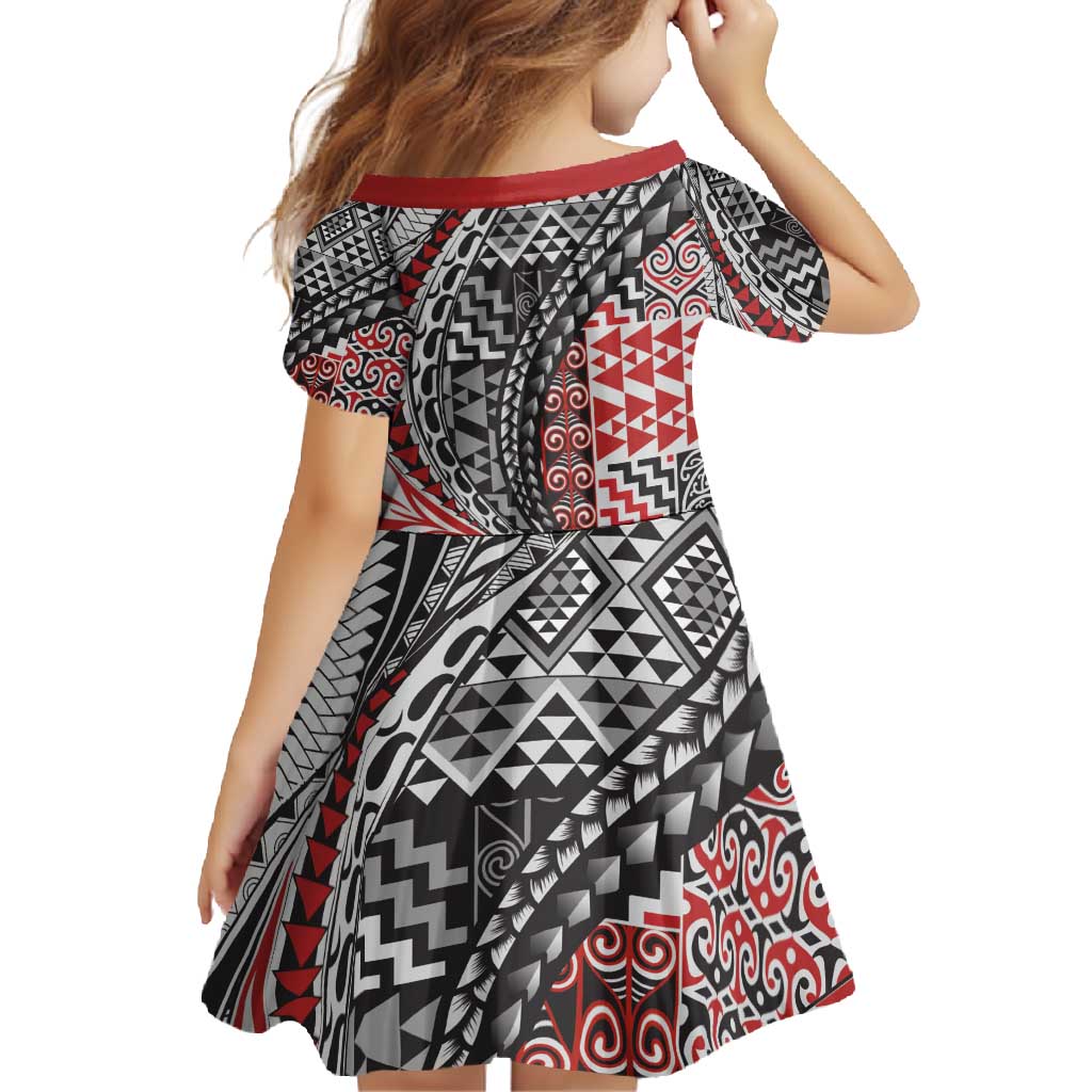 Aotearoa Maori Tribal Tattoo Family Matching Off Shoulder Maxi Dress and Hawaiian Shirt Kowhaiwhai Taniko Patchwork Motifs LT9 - Polynesian Pride