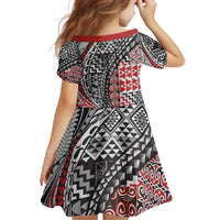 Aotearoa Maori Tribal Tattoo Family Matching Off Shoulder Maxi Dress and Hawaiian Shirt Kowhaiwhai Taniko Patchwork Motifs LT9 - Polynesian Pride