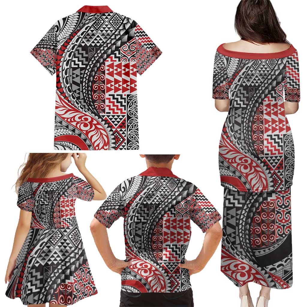 Aotearoa Maori Tribal Tattoo Family Matching Puletasi and Hawaiian Shirt Kowhaiwhai Taniko Patchwork Motifs LT9 - Polynesian Pride