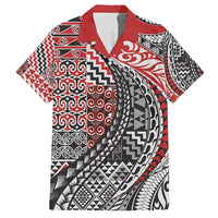 Aotearoa Maori Tribal Tattoo Family Matching Puletasi and Hawaiian Shirt Kowhaiwhai Taniko Patchwork Motifs LT9 Dad's Shirt - Short Sleeve Red - Polynesian Pride