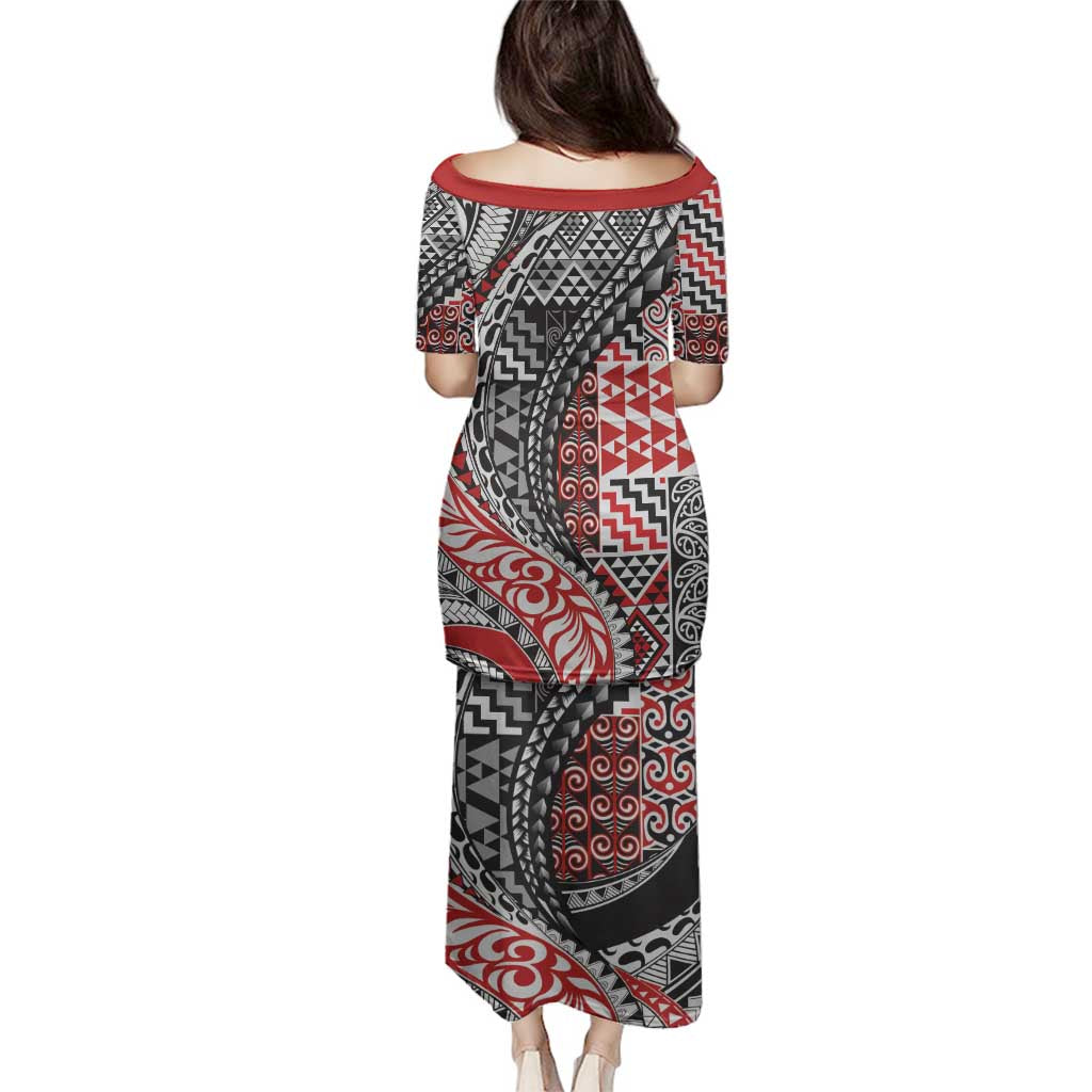 Aotearoa Maori Tribal Tattoo Family Matching Puletasi and Hawaiian Shirt Kowhaiwhai Taniko Patchwork Motifs LT9 - Polynesian Pride