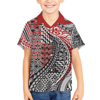 Aotearoa Maori Tribal Tattoo Family Matching Puletasi and Hawaiian Shirt Kowhaiwhai Taniko Patchwork Motifs LT9 Son's Shirt Red - Polynesian Pride