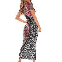Aotearoa Maori Tribal Tattoo Family Matching Short Sleeve Bodycon Dress and Hawaiian Shirt Kowhaiwhai Taniko Patchwork Motifs LT9 - Polynesian Pride