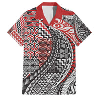 Aotearoa Maori Tribal Tattoo Family Matching Summer Maxi Dress and Hawaiian Shirt Kowhaiwhai Taniko Patchwork Motifs LT9 Dad's Shirt - Short Sleeve Red - Polynesian Pride