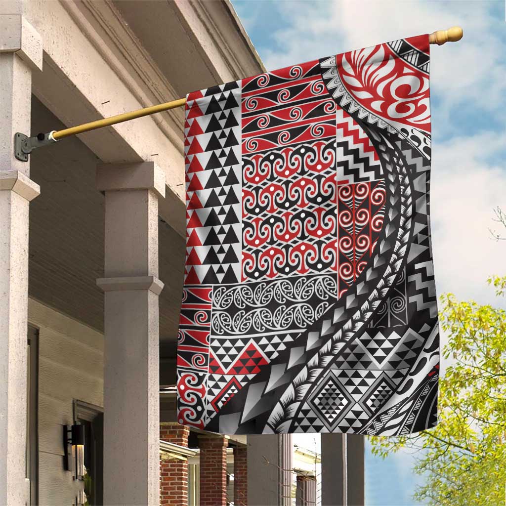 Aotearoa Maori Tribal Tattoo Garden Flag Kowhaiwhai Taniko Patchwork Motifs LT9 House Flag Red - Polynesian Pride