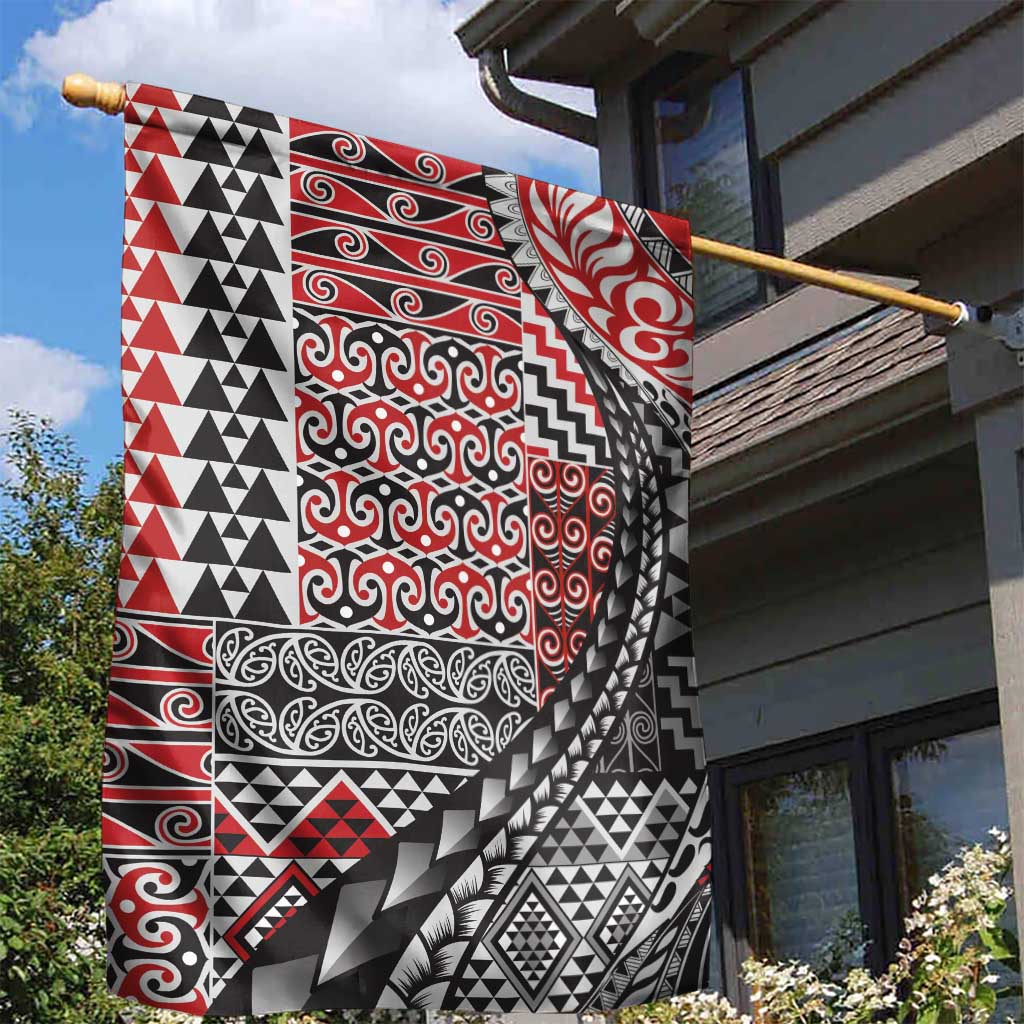 Aotearoa Maori Tribal Tattoo Garden Flag Kowhaiwhai Taniko Patchwork Motifs LT9 - Polynesian Pride