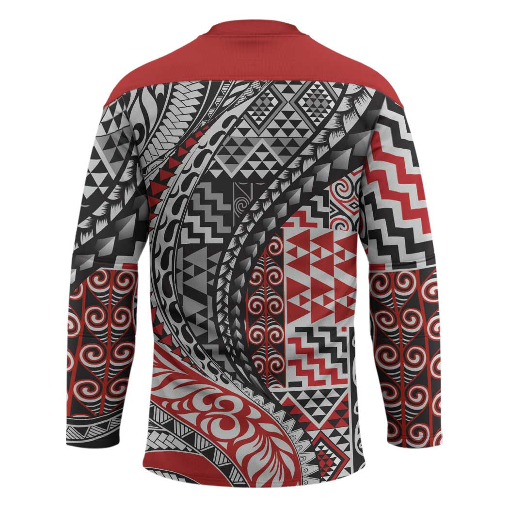 Aotearoa Maori Tribal Tattoo Hockey Jersey Kowhaiwhai Taniko Patchwork Motifs - Polynesian Pride